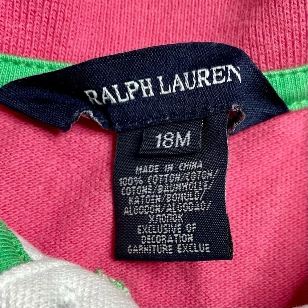 Ralph Lauren 18M Colorblock Polo Dress White Pink Multi-Pony Pattern Embroidered